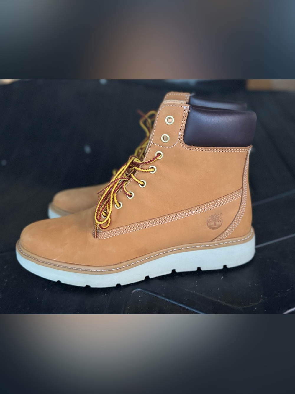 Timberland Wheat Nubuck Men's Work Boot with Dark Brown Collar